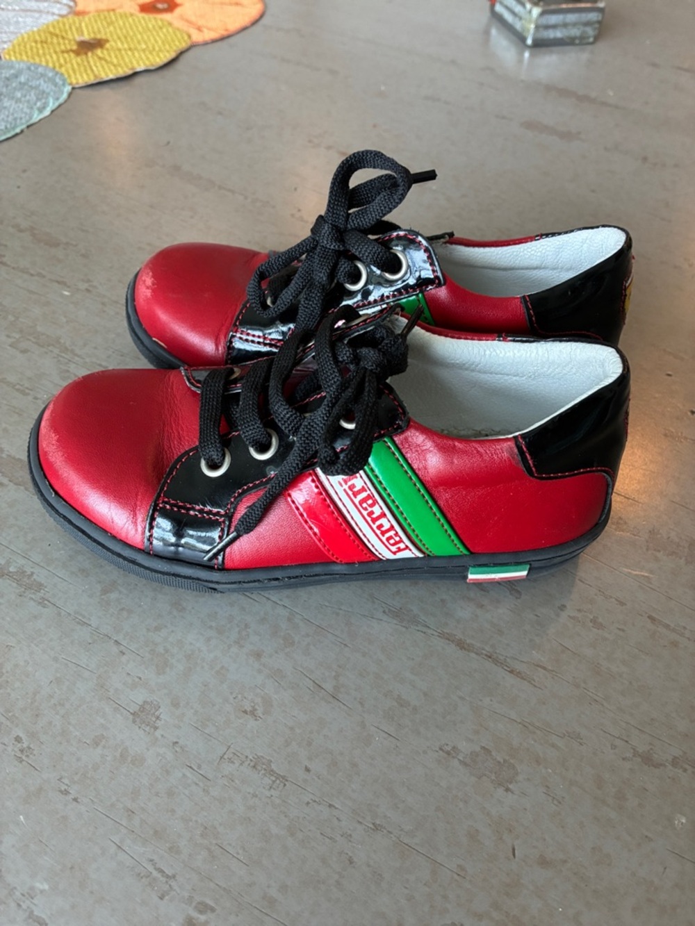 Kids Ferrari Red & Green Lace-Up Casual Sneakers